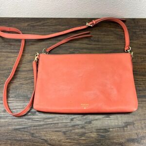 Fossil Handbag Crossbody Bag Coral Pink Leather Slim Zip Organizer Bag